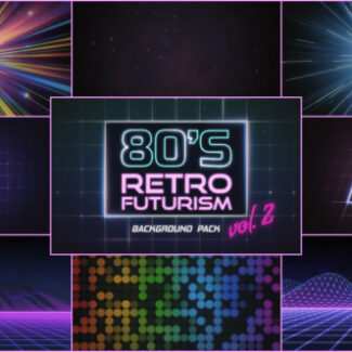 9 backgrounds in 80's retro futurism style.