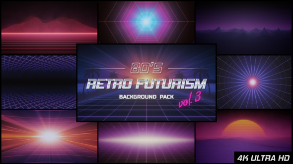 9 backgrounds in 80's retro futurism style