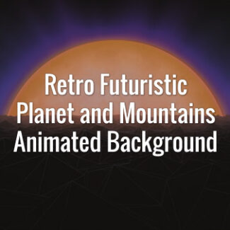 Distant planet and dark slowly moving mountains in 80s retro futuristic style. Seamlessly looping animated backdrop.