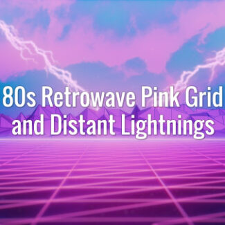 Seamlessly looping 80s style pink retro landscape and distant lightnings animated backdrop