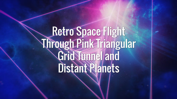 Seamlessly looping triangle grid tunnel and distant planets in space animated backdrop