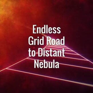 Seamlessly looping red grid roads leading to a distant orange nebula in space. Animated background.