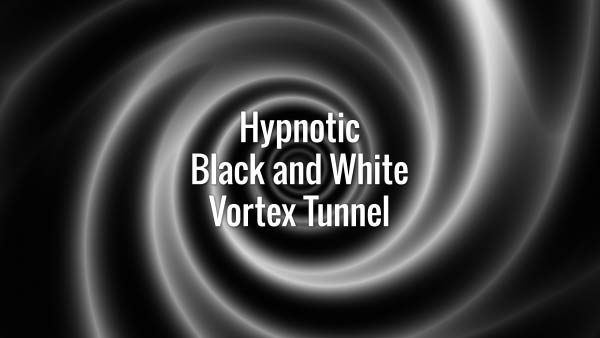 Seamlessly looping black and white hypnotic swirling tunnel. Animated background.