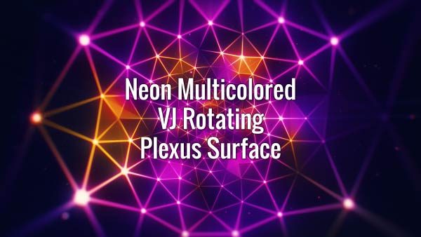 Seamlessly looping rotating colorful neon VJ polygons, lines, triangles and particles. Animated backdrop.