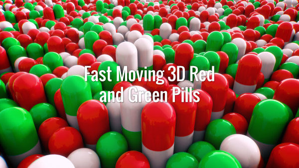 Seamlessly looping oscillating 3d red and green pills sliding from top left to bottom right. Animated background.
