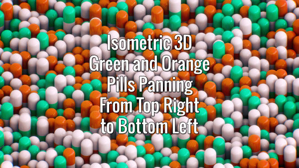 Seamlessly looping isometric 3d orange and green pills sliding from top right to bottom left. Animated background.