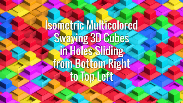 Seamlessly looping colorful cubes oscillating in holes sliding from bottom right to top left. Animated background.