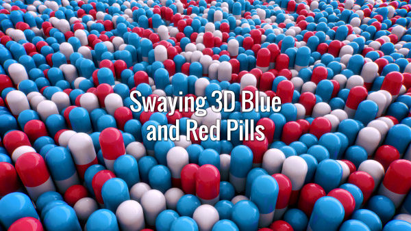 Seamlessly looping oscillating 3d blue and red pills. Animated background.