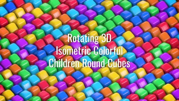 Seamlessly looping rotating 3D multicolored round squares. Animated background.