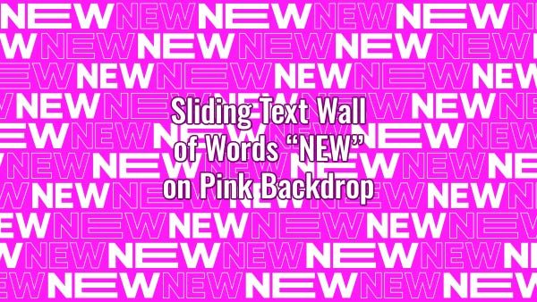 Seamlessly looping multiple copies of animated word "NEW" on pink backdrop. Animated background.