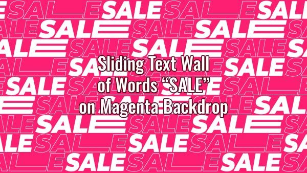 Seamlessly looping multiple copies of animated word "SALE" on pink backdrop. Animated background.