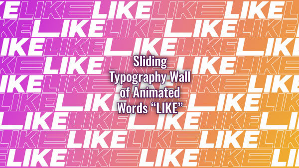 Seamlessly looping multiple lines of word "LIKE" on pink and orange gradient backdrop. Animated background.